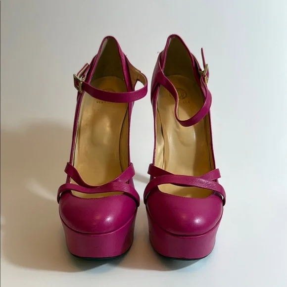 Versce Pink Platform Heels with Ankle Strap Size 40